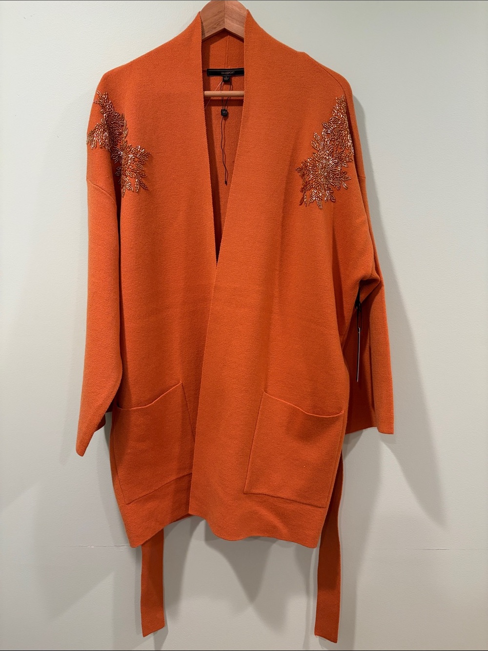 NWT Maxsport Embellished Open-Front Orange Women's Sweater Cardigan